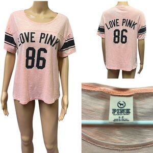 Victorias Secret Love Pink 86 Coral Lightweight Football Style Tee Shirt Size S